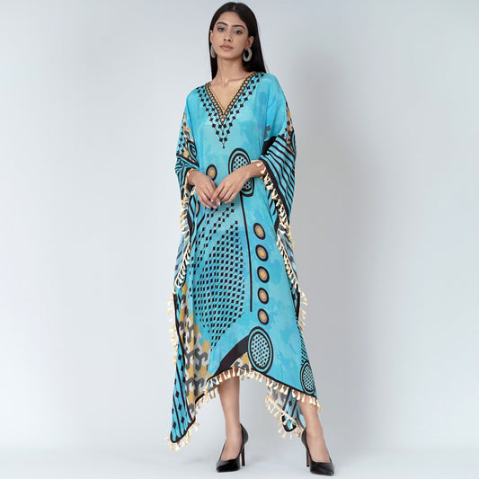 Blue Aztec Mid Length Kaftan