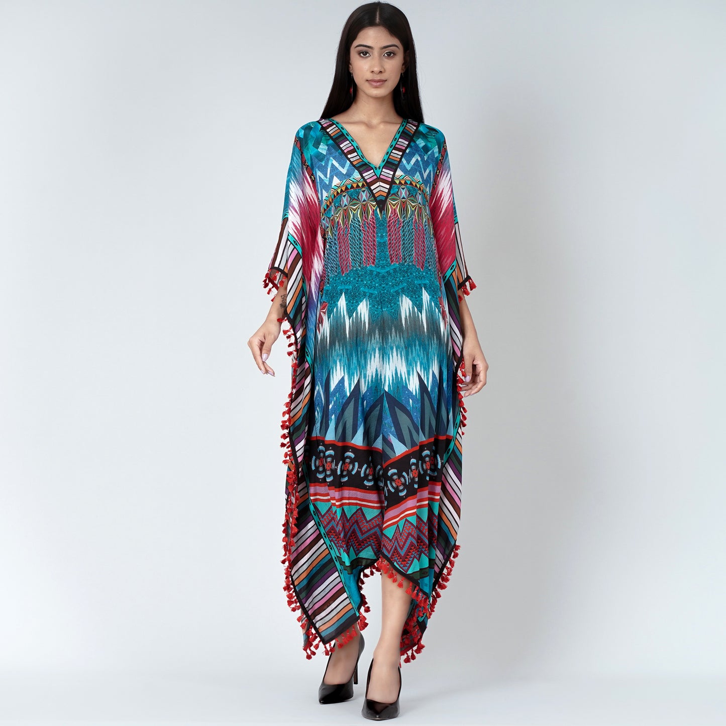Multicolour Abstract Mid Length Kaftan