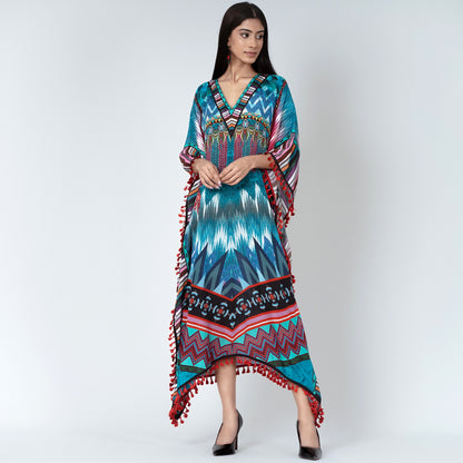 Multicolour Abstract Mid Length Kaftan
