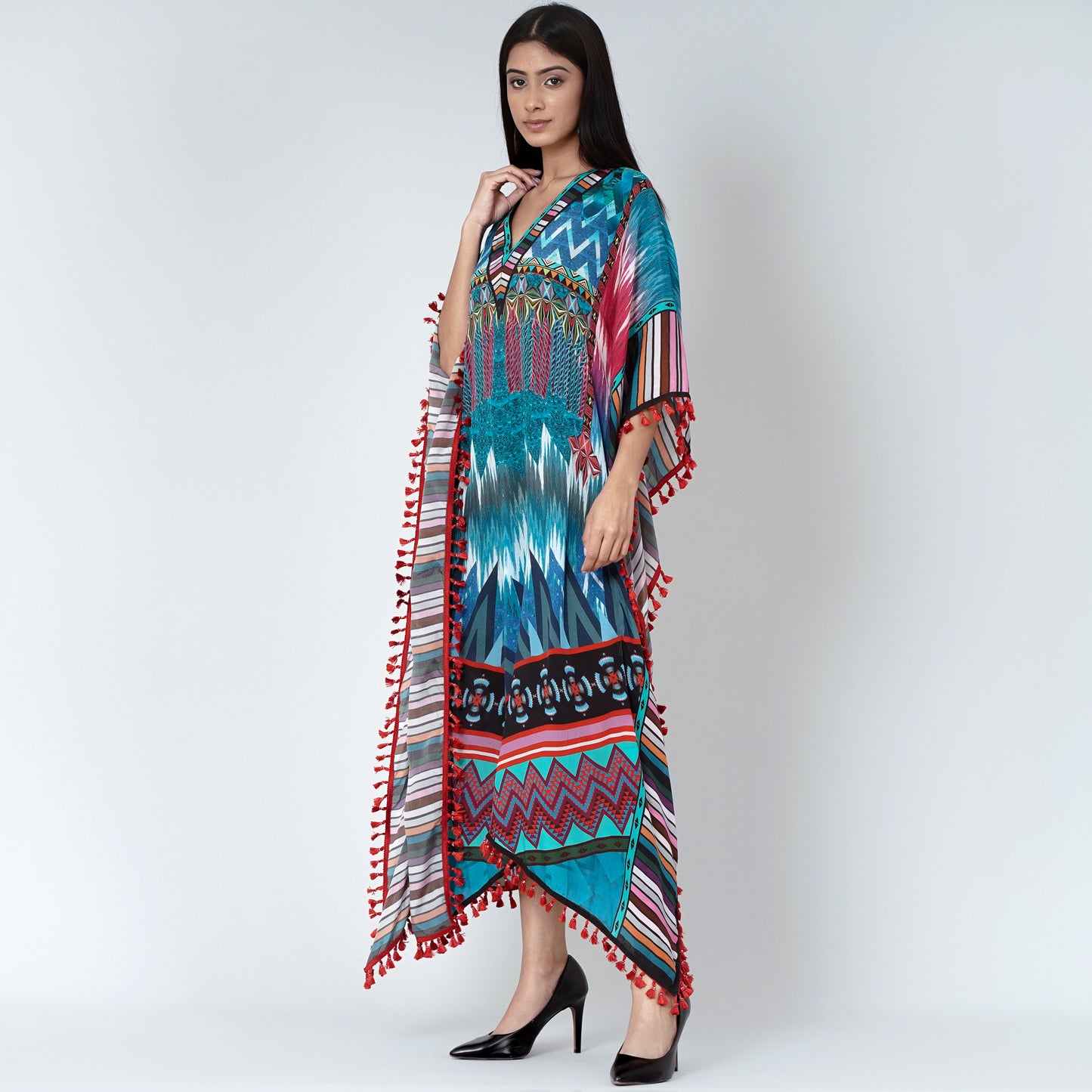 Multicolour Abstract Mid Length Kaftan