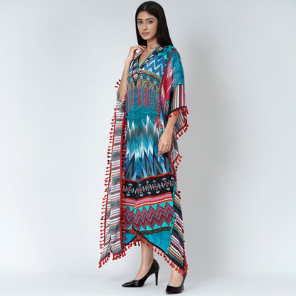 Multicolour Abstract Mid Length Kaftan