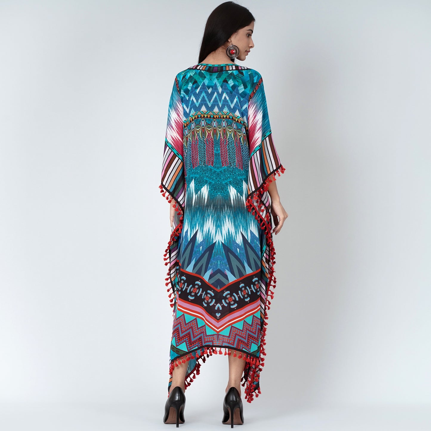 Multicolour Abstract Mid Length Kaftan