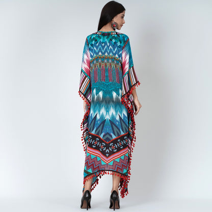 Multicolour Abstract Mid Length Kaftan