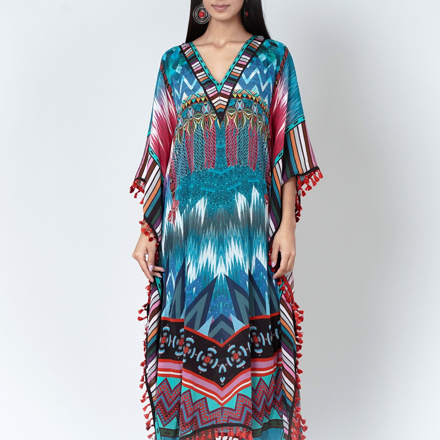 Multicolour Abstract Mid Length Kaftan