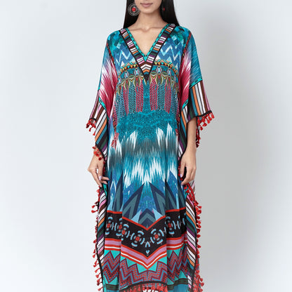 Multicolour Abstract Mid Length Kaftan