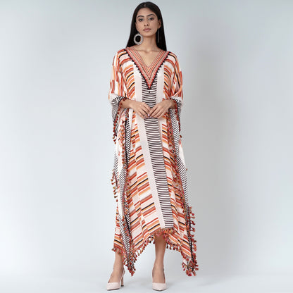 Orange Stripe Mid Length Kaftan