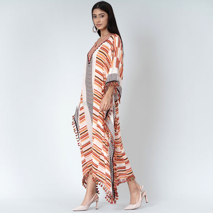 Orange Stripe Mid Length Kaftan