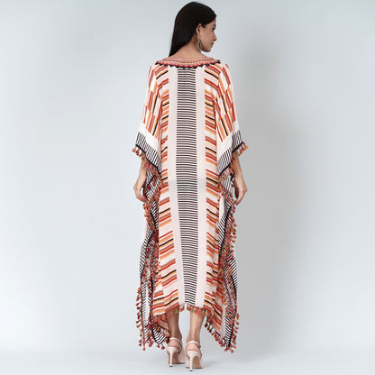 Orange Stripe Mid Length Kaftan