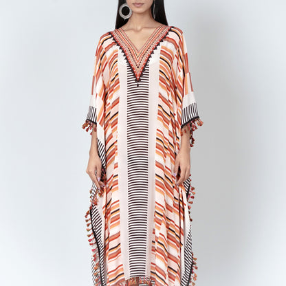 Orange Stripe Mid Length Kaftan