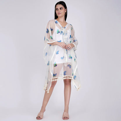 Aqua Butterfly Mid Length Kaftan