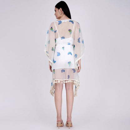 Aqua Butterfly Mid Length Kaftan