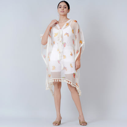 Mustard and Brown Butterfly Mid Length Kaftan
