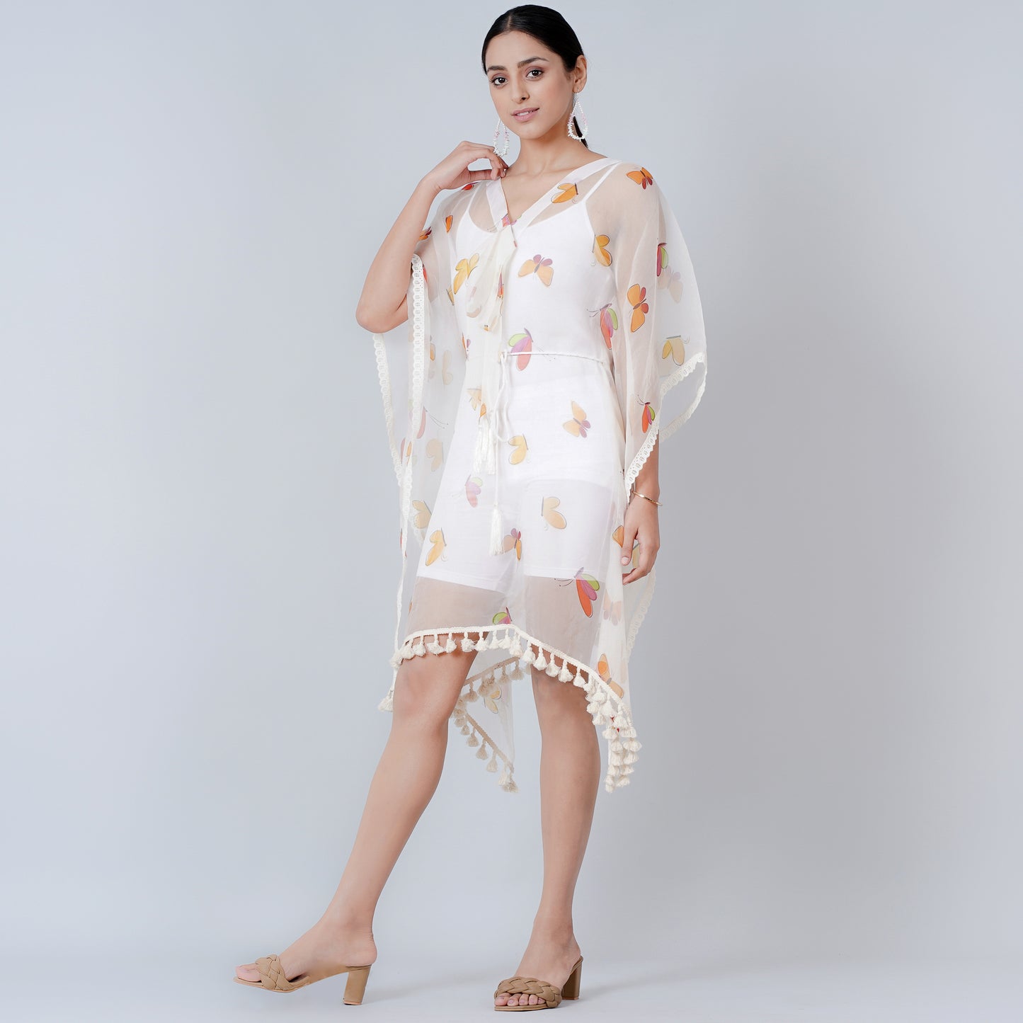 Mustard and Brown Butterfly Mid Length Kaftan