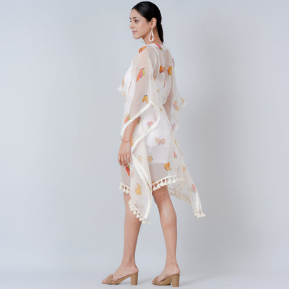 Mustard and Brown Butterfly Mid Length Kaftan