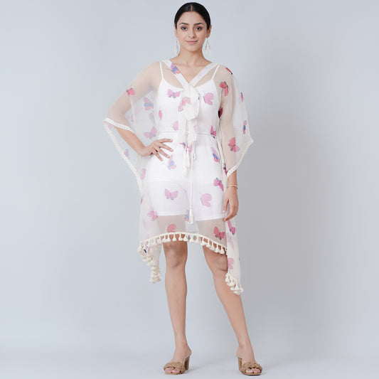 Pink and Purple Butterfly Mid Length Kaftan