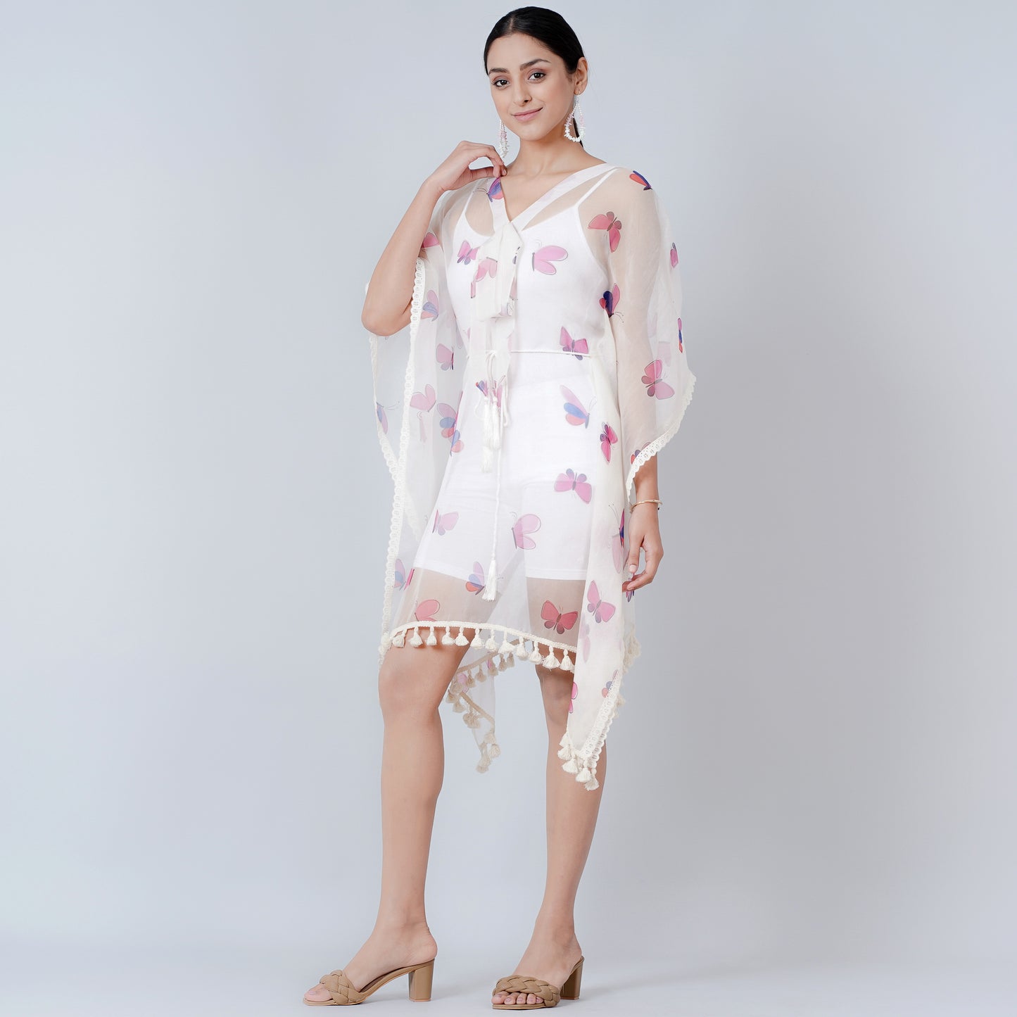 Pink and Purple Butterfly Mid Length Kaftan