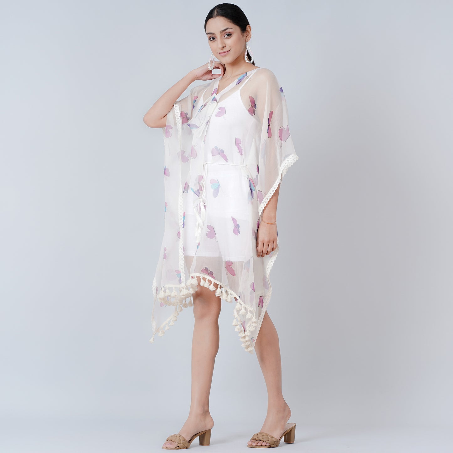 Purple and Blue Butterfly Mid Length Kaftan