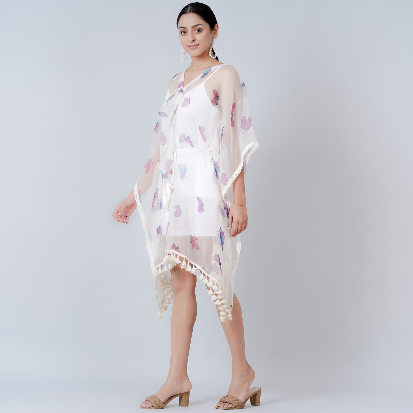 Purple and Blue Butterfly Mid Length Kaftan