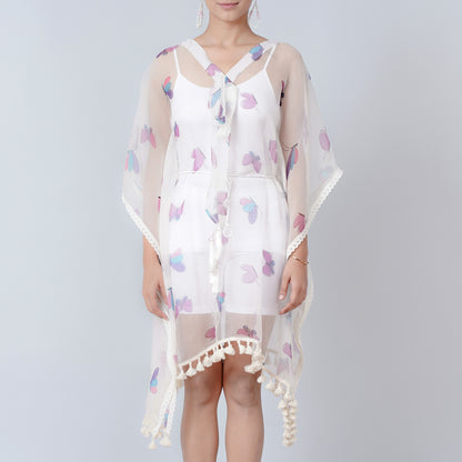 Purple and Blue Butterfly Mid Length Kaftan