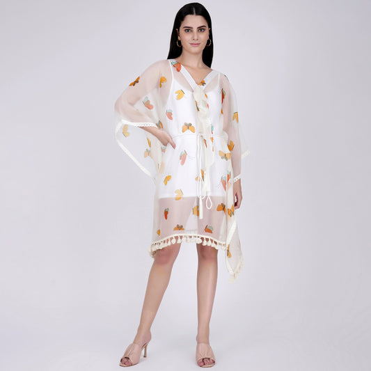 Yellow and Green Butterfly Mid Length Kaftan