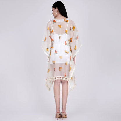Yellow and Green Butterfly Mid Length Kaftan