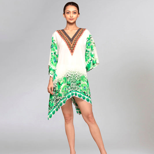Green Floral Mid Length Kaftan