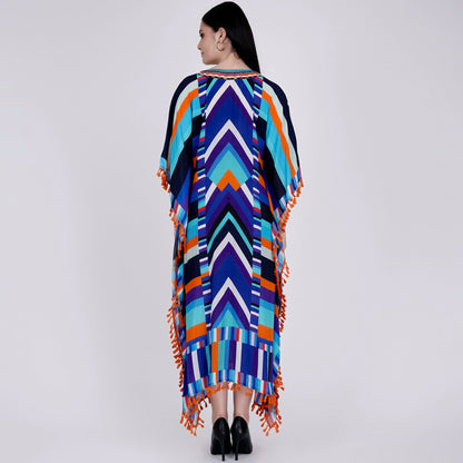 Blue and Orange Striped Mid Length Kaftan