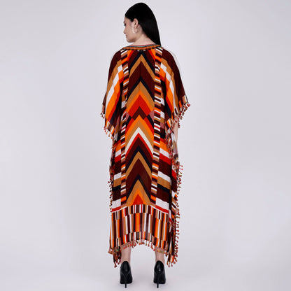 Brown and Orange Striped Mid Length Kaftan