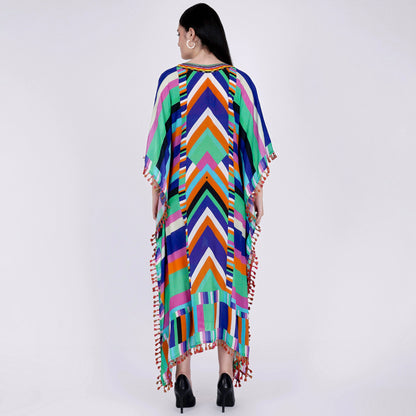 Pink and Blue Striped Mid Length Kaftan