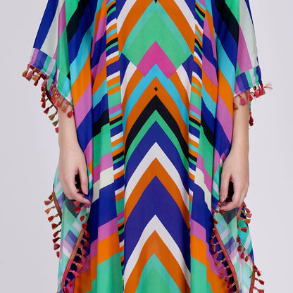 Pink and Blue Striped Mid Length Kaftan