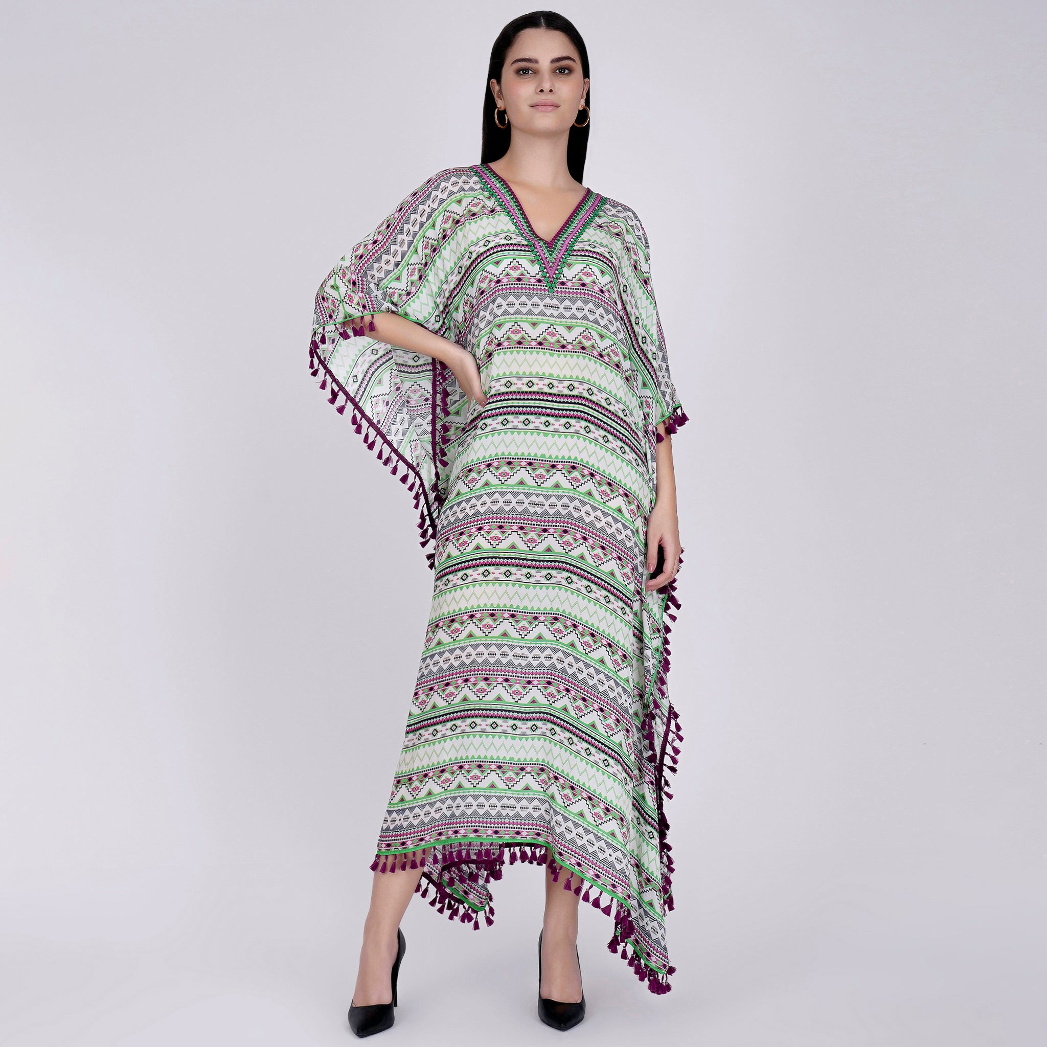 Aztec Mid Lime Green Aztec Mid Length Kaftan – First Resort by Ramola Bachchan