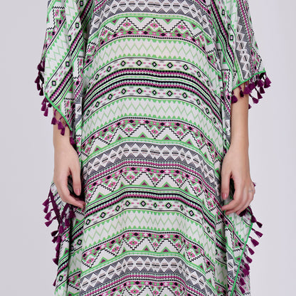 Lime Green Aztec Mid Length Kaftan
