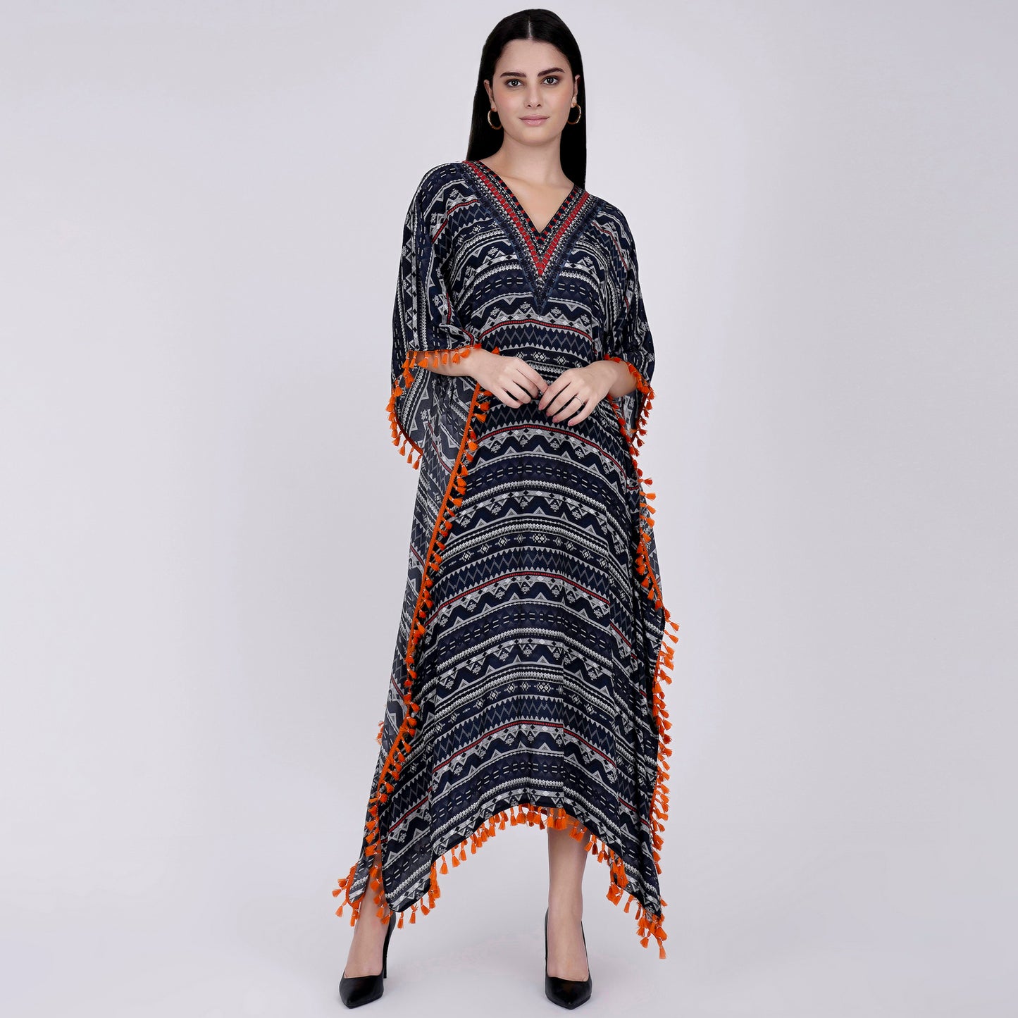 Midnight Blue Aztec Mid Length Kaftan