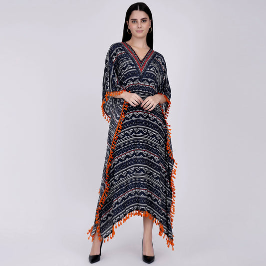 Midnight Blue Aztec Mid Length Kaftan