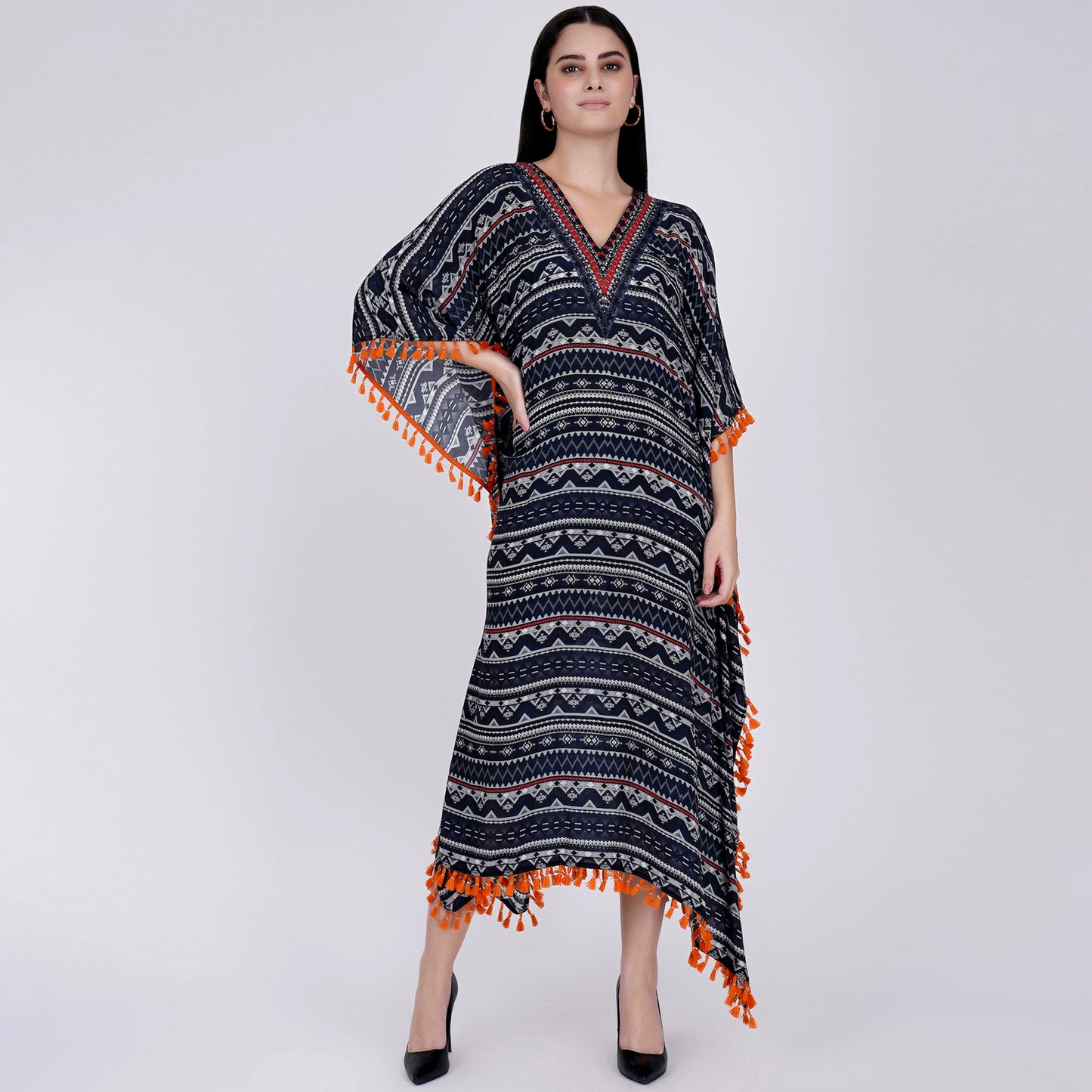 Midnight Blue Aztec Mid Length Kaftan