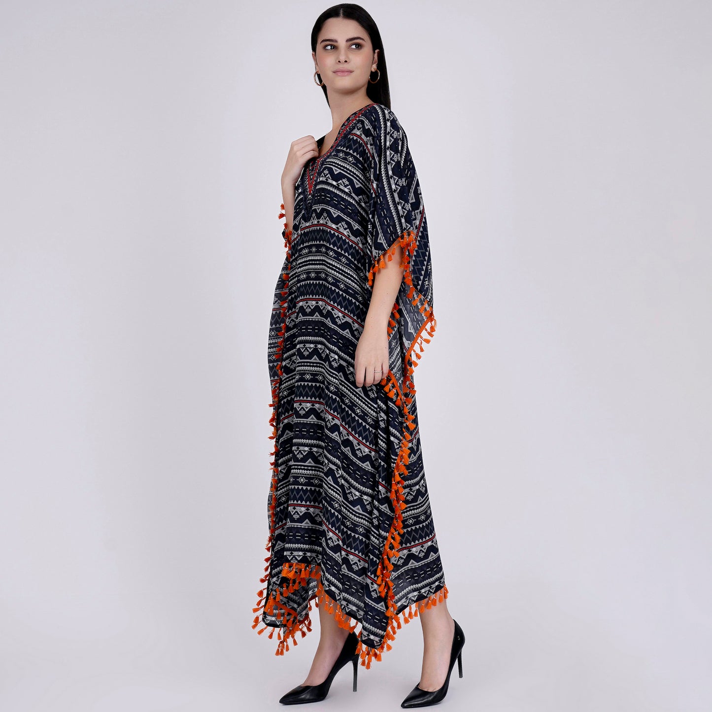 Midnight Blue Aztec Mid Length Kaftan