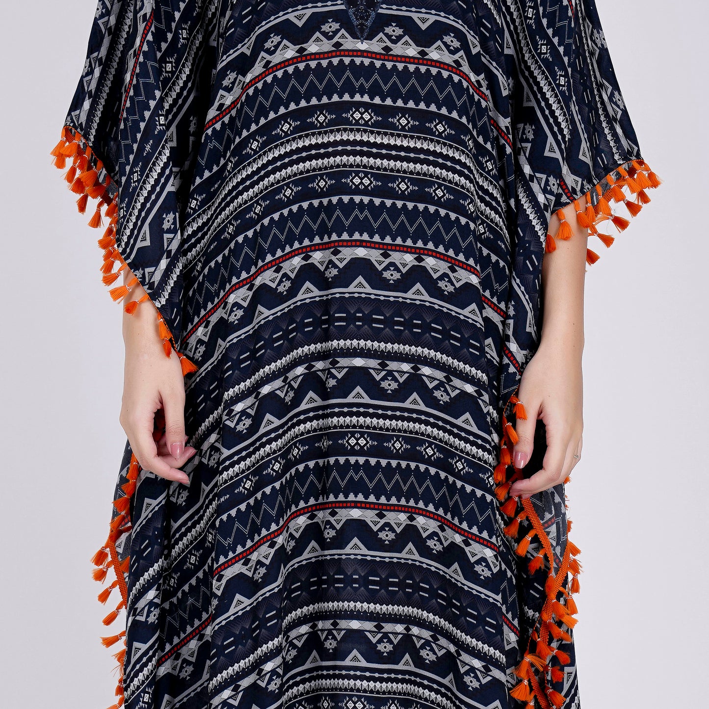 Midnight Blue Aztec Mid Length Kaftan