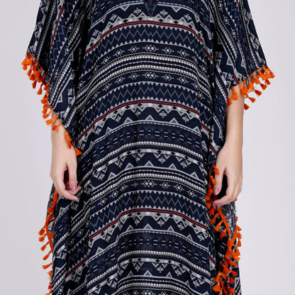 Midnight Blue Aztec Mid Length Kaftan