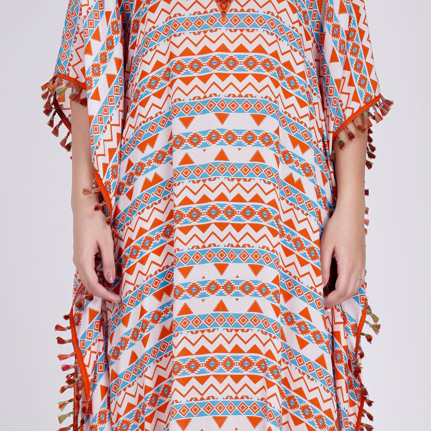 Orange and Blue Aztec Mid Length Kaftan