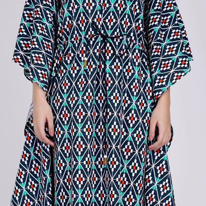Charcoal Moroccan Print Mid Length Kaftan