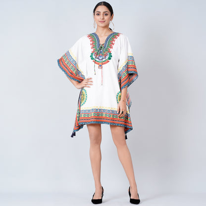 White and Green Tribal Kaftan Top