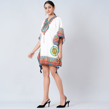 White and Green Tribal Kaftan Top