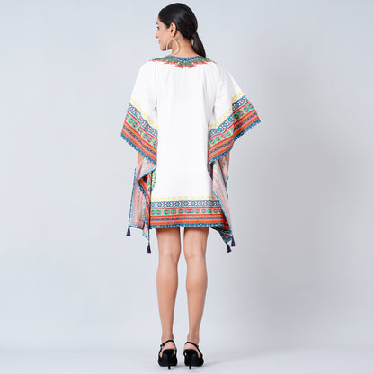 White and Green Tribal Kaftan Top