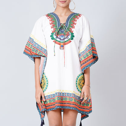 White and Green Tribal Kaftan Top