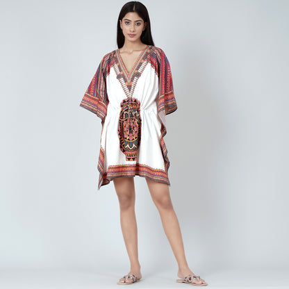 White and Red Tribal Kaftan Top