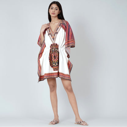 White and Red Tribal Kaftan Top
