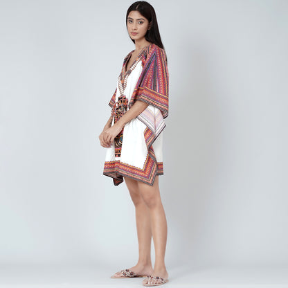 White and Red Tribal Kaftan Top