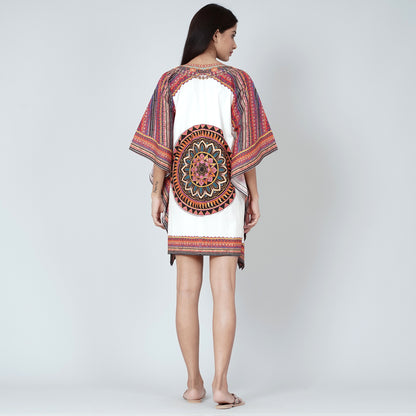 White and Red Tribal Kaftan Top