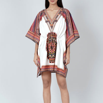 White and Red Tribal Kaftan Top