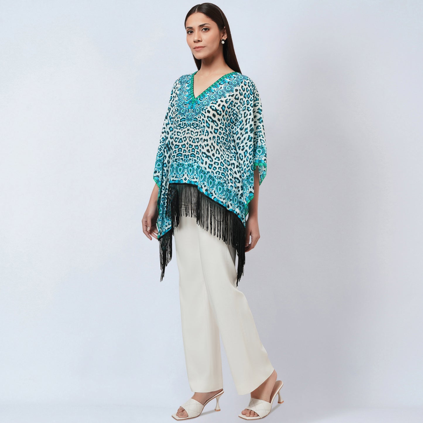 Aqua Animal Print Kaftan Top